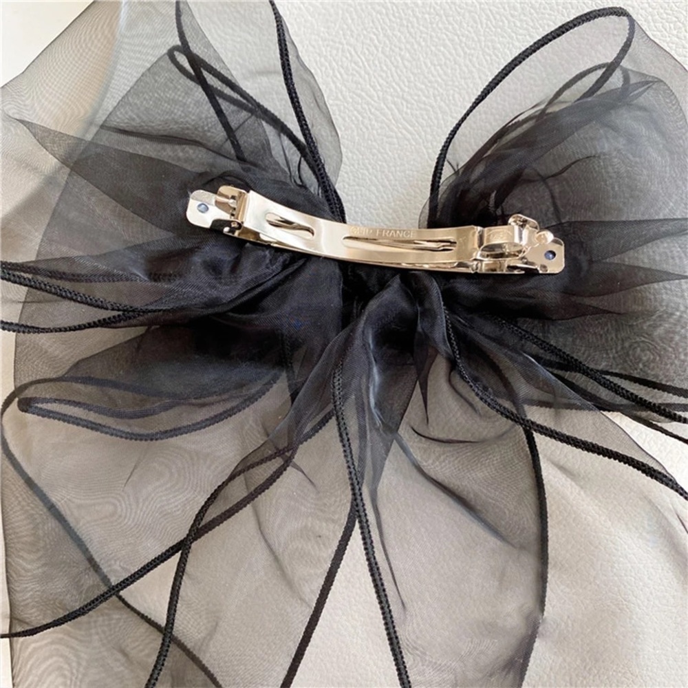 Oversized Black Tule Bow French Barrette Hair Clip - Picture 3 of 10